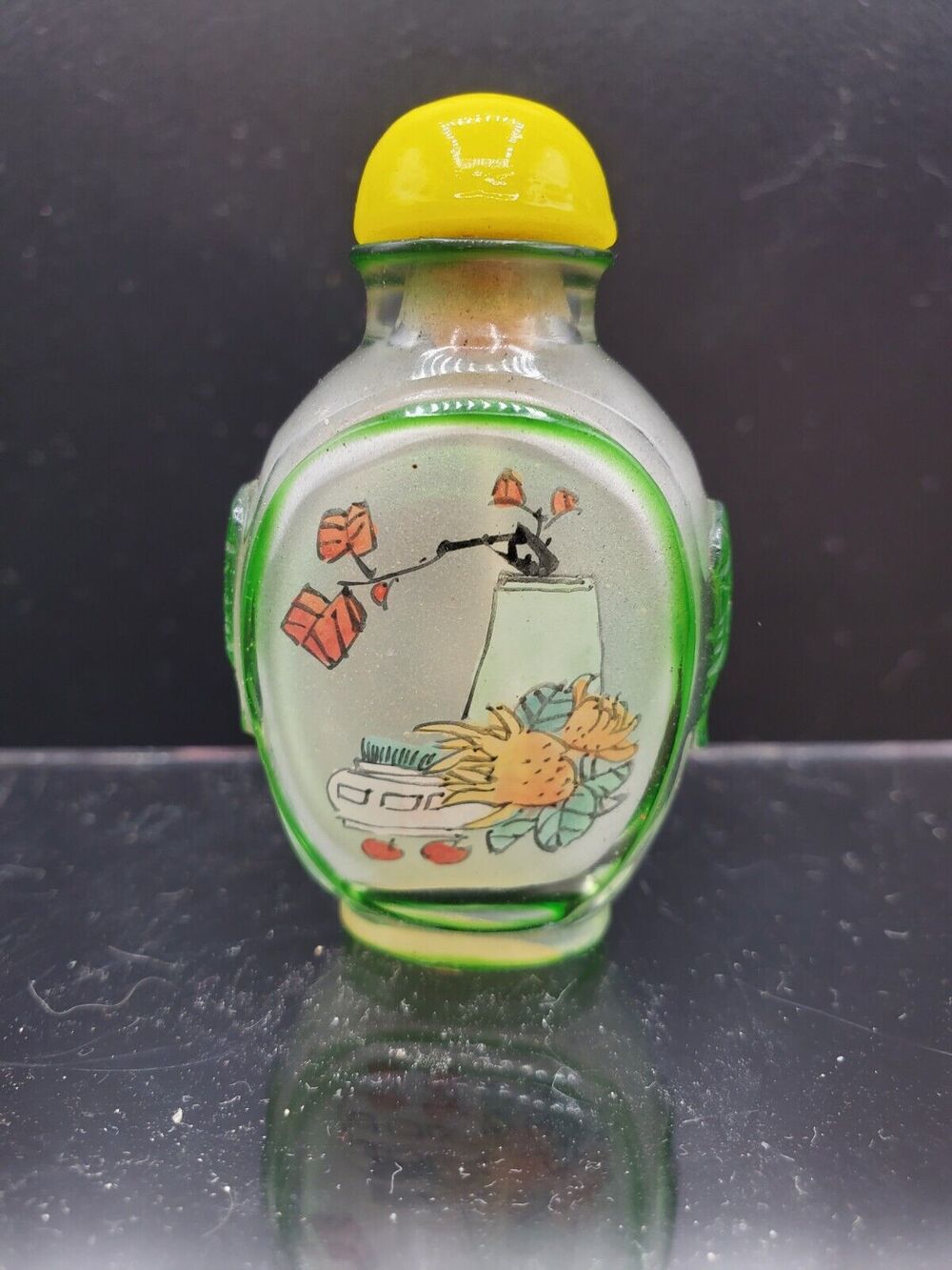 Antique Hand Painted Chinese Glass 3" Snuff Bottle - Scenery Flowers Tree Man - Picture 1 of 7